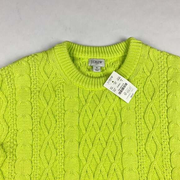 NWT J Crew Factory Cable Crewneck Sweater Women's Size Small - Green Cotton - Picture 3 of 12